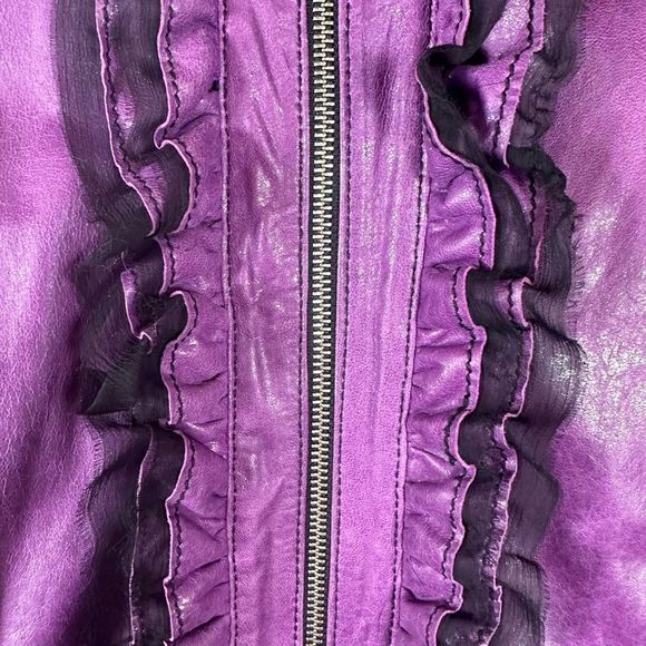 Royal Underground Leather Jacket Zip Sheer Black Ruffles Ornate Buttons Purple L - Picture 4 of 13